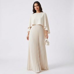 Women’s Pleated Maxi Dress with Cape Overlay