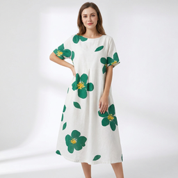 Women’s Relaxed Fit Midi Dress with Floral Pattern