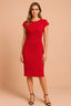 Women’s Ruched Waist Midi Dress with Short Sleeves