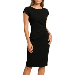 Women’s Ruched Waist Midi Dress with Short Sleeves