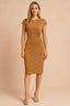 Women’s Ruched Waist Midi Dress with Short Sleeves