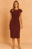 Women’s Ruched Waist Midi Dress with Short Sleeves