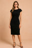 Women’s Ruched Waist Midi Dress with Short Sleeves