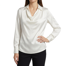 Women’s Satin Cowl Neck Long Sleeve Blouse