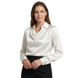 Women’s Satin Cowl Neck Long Sleeve Blouse