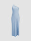 Women’s Satin Evening Maxi Dress with Open Back