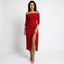 Women’s Shimmer Wrap-Effect Off-Shoulder Midi Dress