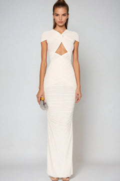 Women’s Short-Sleeve Front-Cut Maxi Dress