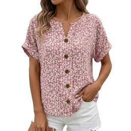 Women’s Short Sleeve Button-Front Casual Top