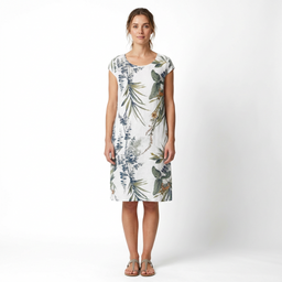 Women’s Short Sleeve Printed Shift Dress with Pockets