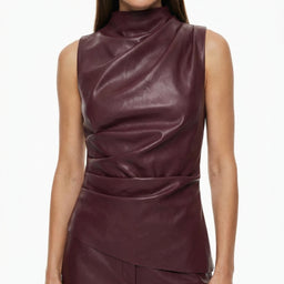 Women’s Sleeveless Faux Leather Drape Top