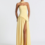 Women's Strapless Maxi Dress with High Slit and Asymmetric Waist