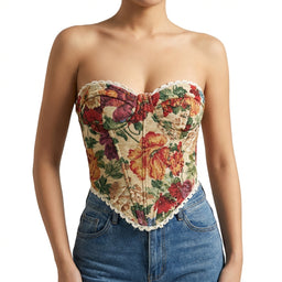 Women’s Strapless Structured Corset Top with Floral Pattern