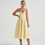 Women’s Structured Bodice Midi Dress with Flared Skirt