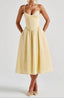 Women’s Structured Bodice Midi Dress with Flared Skirt