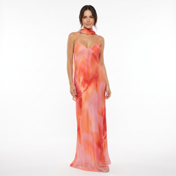 Women’s Sunset Ombre Flow Maxi Dress with Draped V Neckline