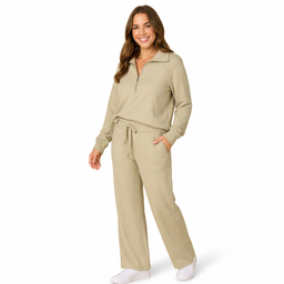 Women’s Two-Piece Half-Zip Top and Wide-Leg Pants Set