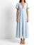 Women’s V-Neck Button Front Puff Sleeve Midi Dress