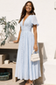 Women’s V-Neck Button Front Puff Sleeve Midi Dress