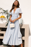 Women’s V-Neck Button Front Puff Sleeve Midi Dress
