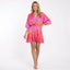 Women’s V-Neck Ruffle Mini Dress with Vibrant Abstract Print