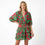 Women’s V-Neck Ruffle Mini Dress with Vibrant Abstract Print
