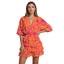 Women’s V-Neck Ruffle Mini Dress with Vibrant Abstract Print