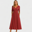 Women’s V-Neck Short Sleeve Midi Dress with Flared Skirt