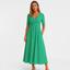 Women’s V-Neck Short Sleeve Midi Dress with Flared Skirt