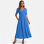 Women’s V-Neck Short Sleeve Midi Dress with Flared Skirt