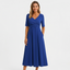 Women’s V-Neck Short Sleeve Midi Dress with Flared Skirt