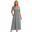 Women’s V-Neck Short Sleeve Midi Dress with Flared Skirt