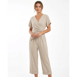 Women’s Wrap-Front Top and Tailored Trousers Two-Piece Set