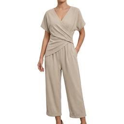 Women’s Wrap-Front Top and Tailored Trousers Two-Piece Set