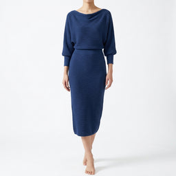 Women’s Draped Cowl Neck Midi Dress with Batwing Sleeves