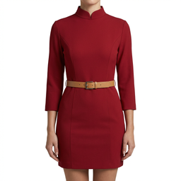 Women’s Elegant Belted Mini Dress with High Neck