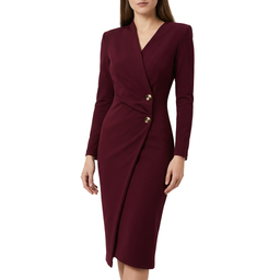 Women’s Elegant Wrap-Style Midi Dress with Button Detail