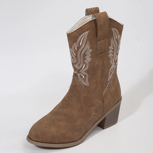 Women's Embroidered Western Ankle Boots with Block Heels - Stylish Cowgirl Boots for Everyday Wear 0