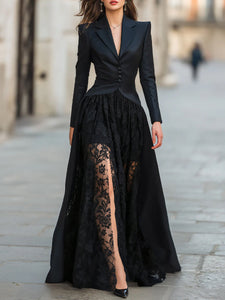 Women’s Evening Gown | Structured Bodice, Lace Overlay, Thigh-High Slit 0