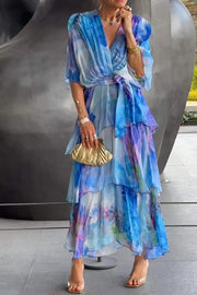 Women’s Floral Layered Dress | V-Neck, Half Sleeves 0