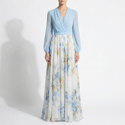 Women’s Floral Maxi Dress with Sheer Sleeves and Flowing Silhouette