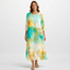 Women’s Floral Midi Dress with Three-Quarter Sleeves