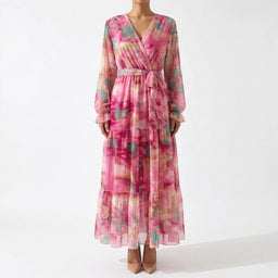 Women’s Floral Summer Dress | Wrap Design, Long Sleeves