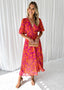 Women’s Floral Summer Dress | Midi Length, Puff Sleeves, V-Neckline 0