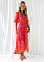 Women’s Floral Summer Dress | Midi Length, Puff Sleeves, V-Neckline 1