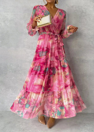 Women’s Floral Summer Dress | Wrap Design, Long Sleeves 1