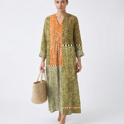 Women’s Geometric Patchwork V-Neck Midi Dress