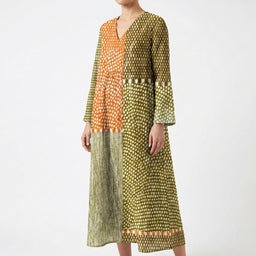 Women’s Geometric Patchwork V-Neck Midi Dress