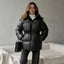 Women's Hooded Jacket with Adjustable Waist, Shiny Finish - Stylish Womens Coats for Autumn/Winter 2