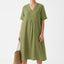 Women’s Relaxed Fit Linen Midi Dress with V-Neck